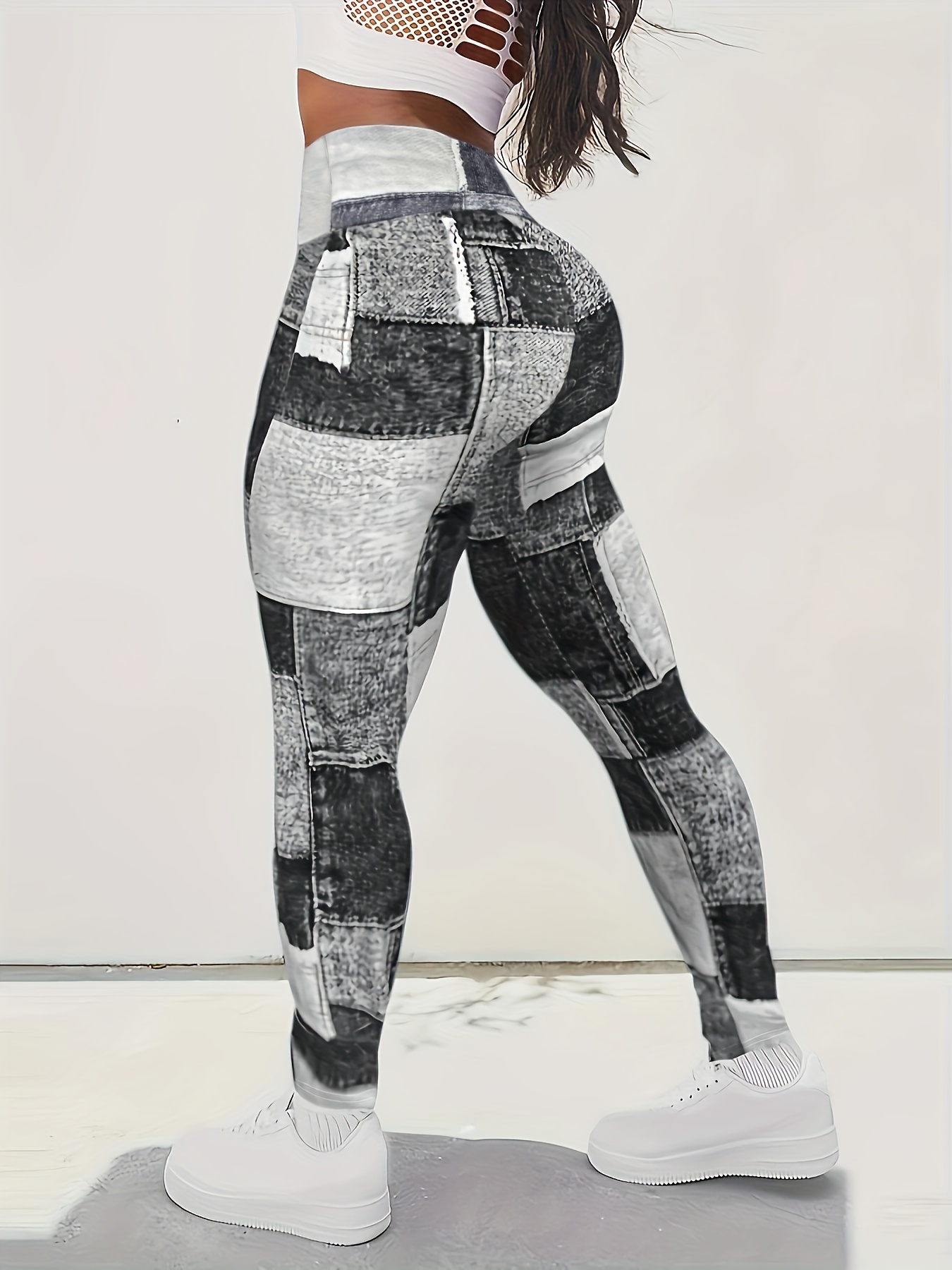 plus size womens high waisted workout leggings checkered Temu Oman