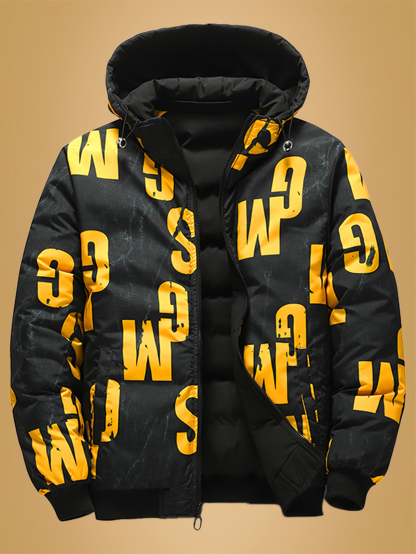 Heren Winterjas met Afneembare Capuchon - Tweekleurige Gele & Volledig met Rits Capuchonjas, Voering, Casual Stijl, Regular Fit, Zakken aan de Voorkant, Casual Bovenkleding