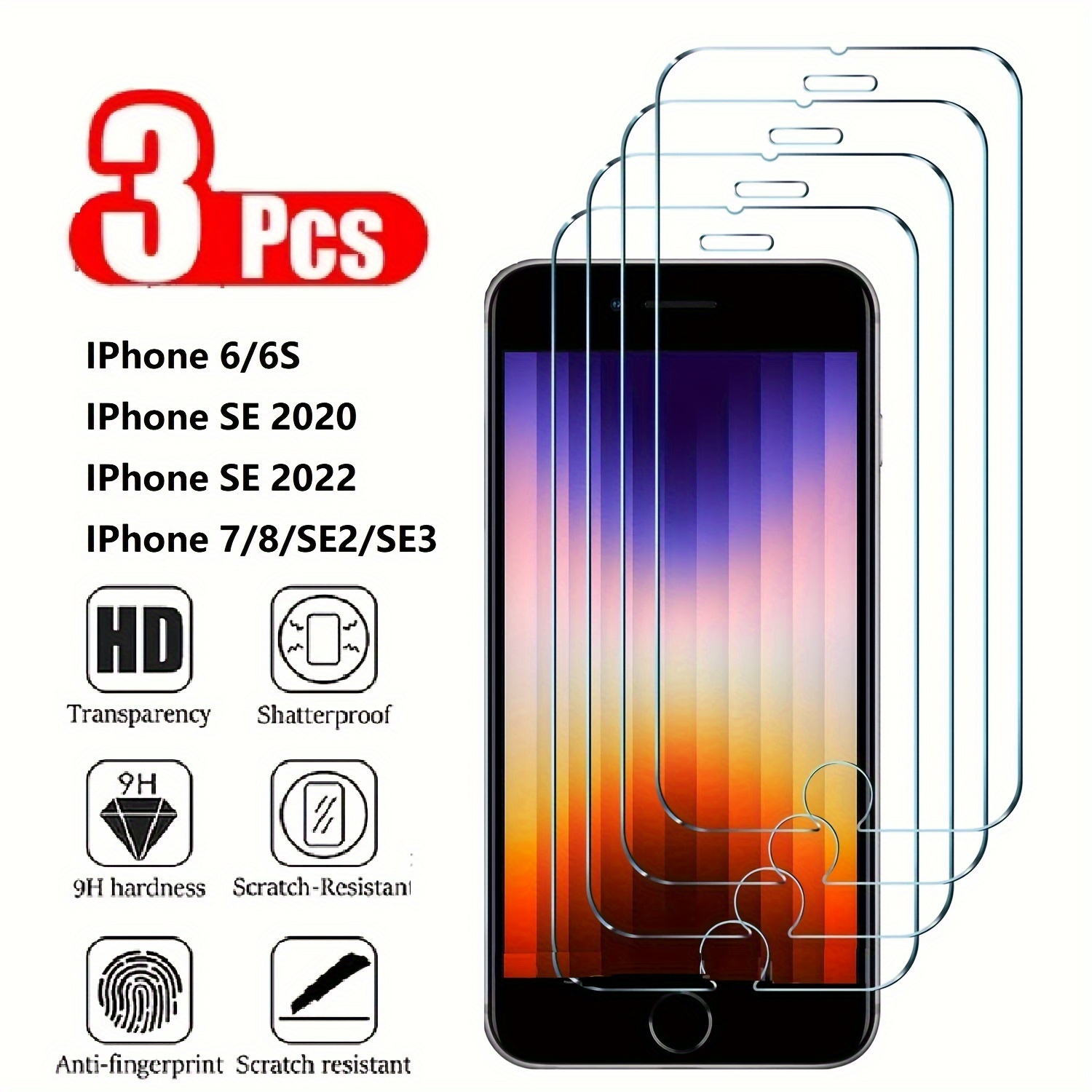 3pcs Protective Glass for iPhone 6 6S 7 8 SE2 SE3 Screen Protector for iPhone SE 2020 SE 2022 Glass Not Full Cover