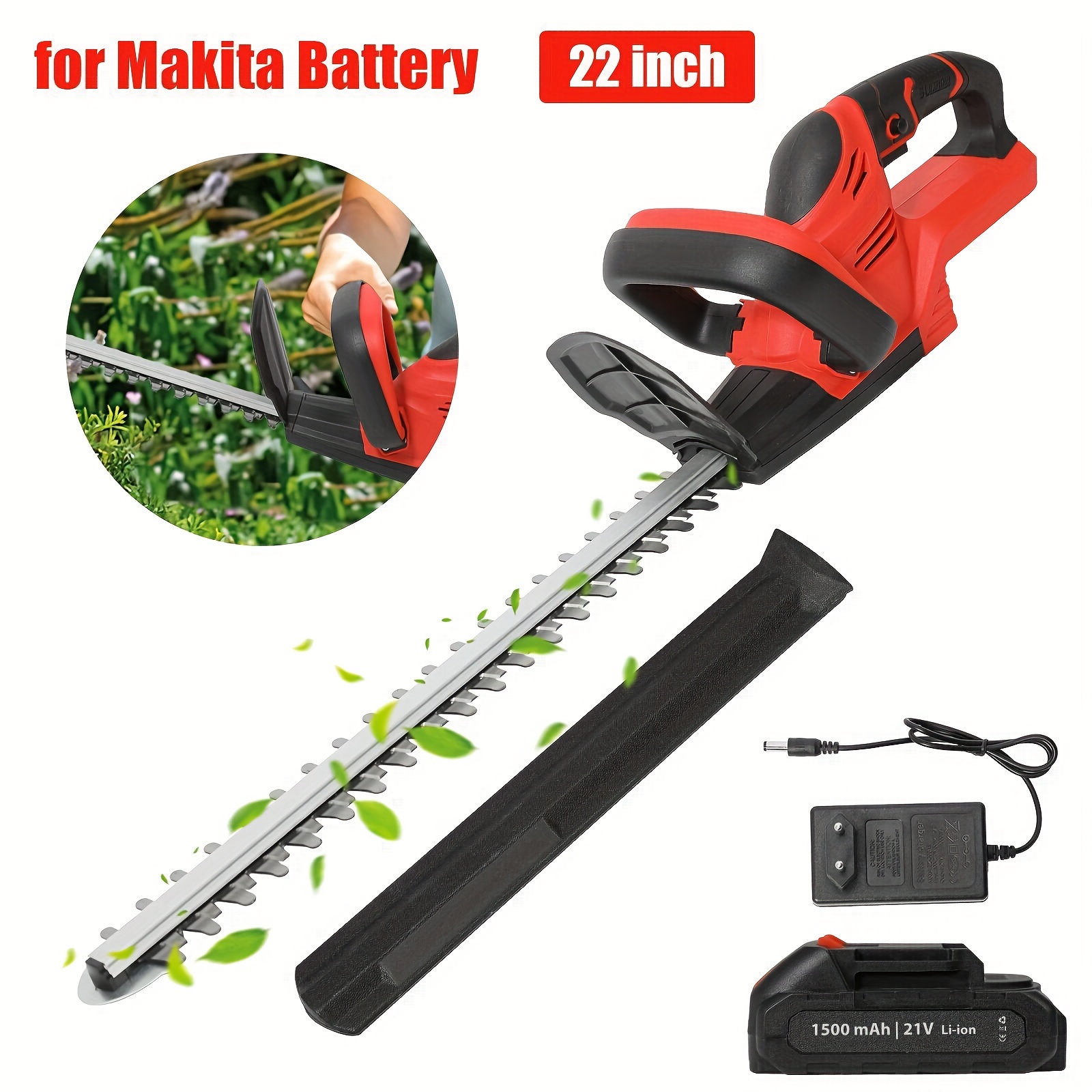 

Taille-haie fil 21V 22 pouces avec batterie 7.5 Ah, avec lame à double /5" de de coupe, scie d'élagage Outil de jardin pour batterie Makita 21V