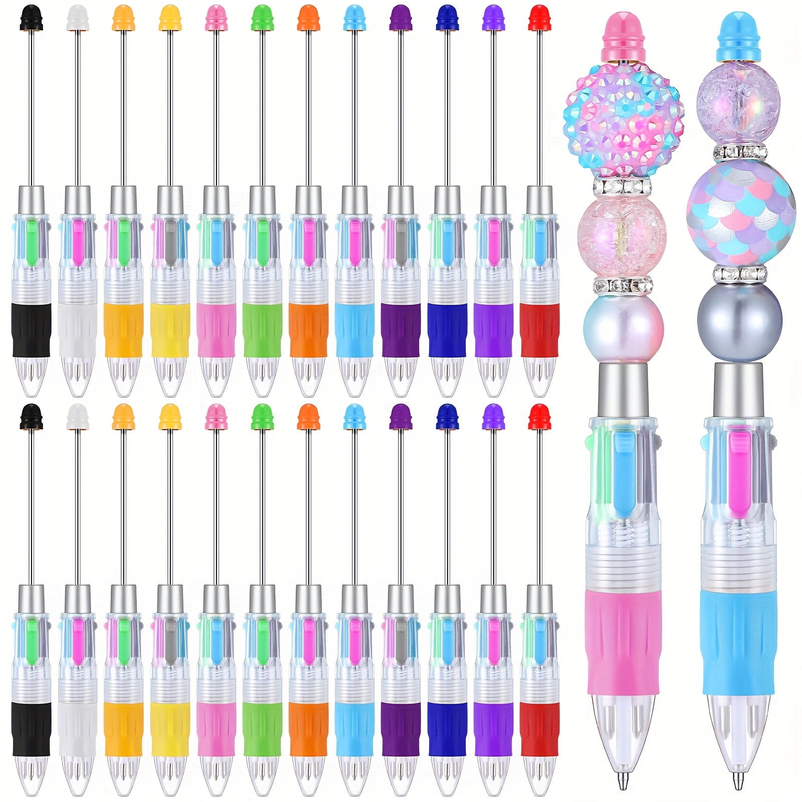 TEMU 24pcs Multicolor Beadable Pens 4 In 1 Colored Beads Pen Retractable Ballpoint Pens For Thanksgiving Christmas Gifts Making Kit(stylish)