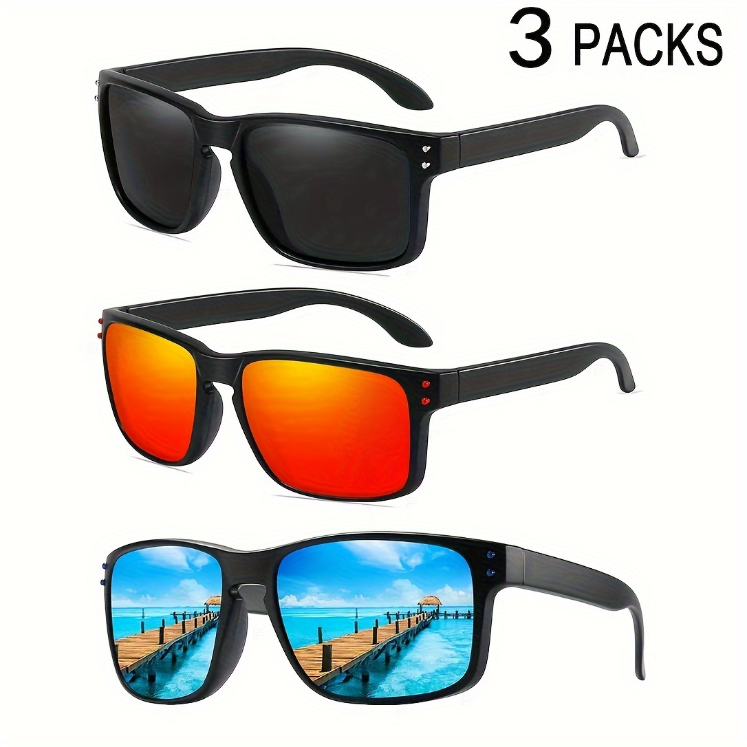 3pairs Mens Polarized Sunglasses Classical Square Stylish Outdoor
