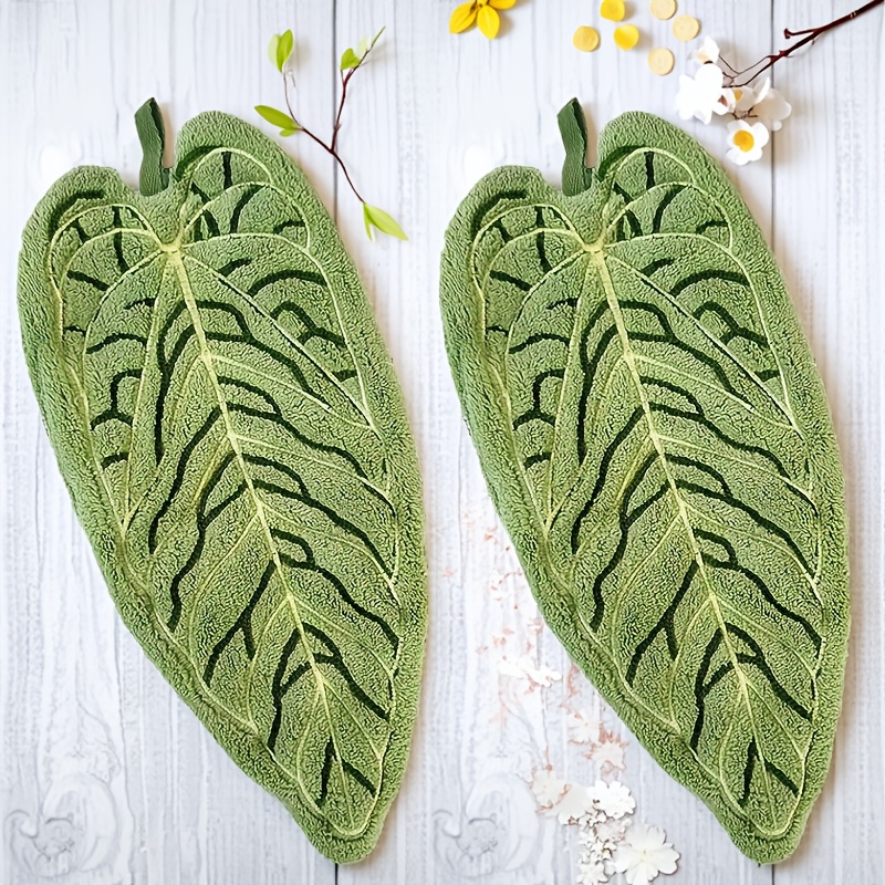 TEMU Lot de 2 serviettes à main de feuille de plante , , réalistes, douces, absorbantes et à séchage rapide, serviettes de cuisine à suspendre et