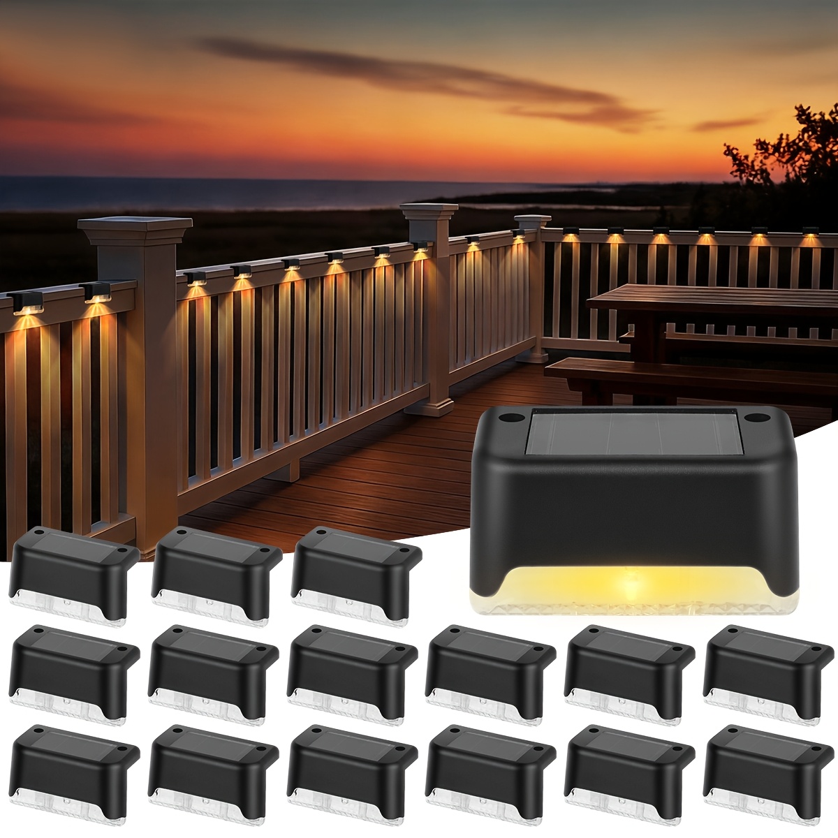 E-shop HOTU 16er-Pack Solar-Stufenleuchten für den Außenbereich, entwickelt für Außentreppen, mit IPX4-LED-Technologie. Diese Leuchten dienen als