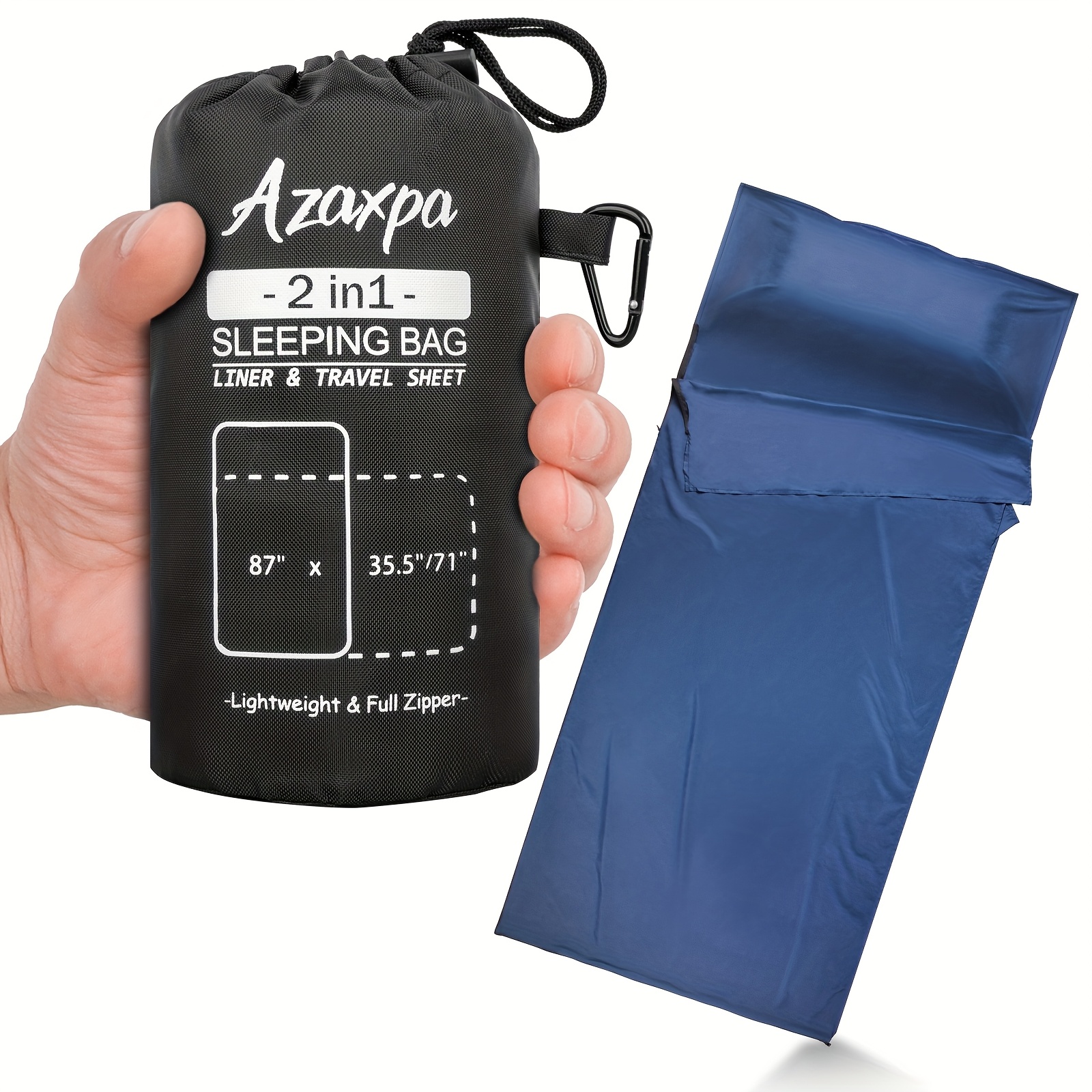 TEMU 2-in-1 Travel Sleeping Bag Liner With Lockable Double-zip & Backpack Loop - Machine Washable Compact Sleeping Bag For Camping, Backpacking,