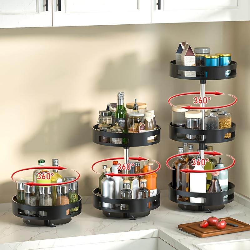 

Rotating Kitchen Spice Rack, Living Room 360° Turntable Desktop Storage Rack, Detachable, Height Adjustable, With Suction Cup Feet, Multi- For Cabinets, Kitchens, Pantries