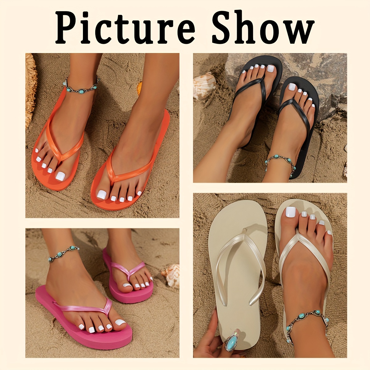 Women'S Summer Flip-Flops - Black Thick Sole Beach Sandals for Home, Travel & Vacation Wear