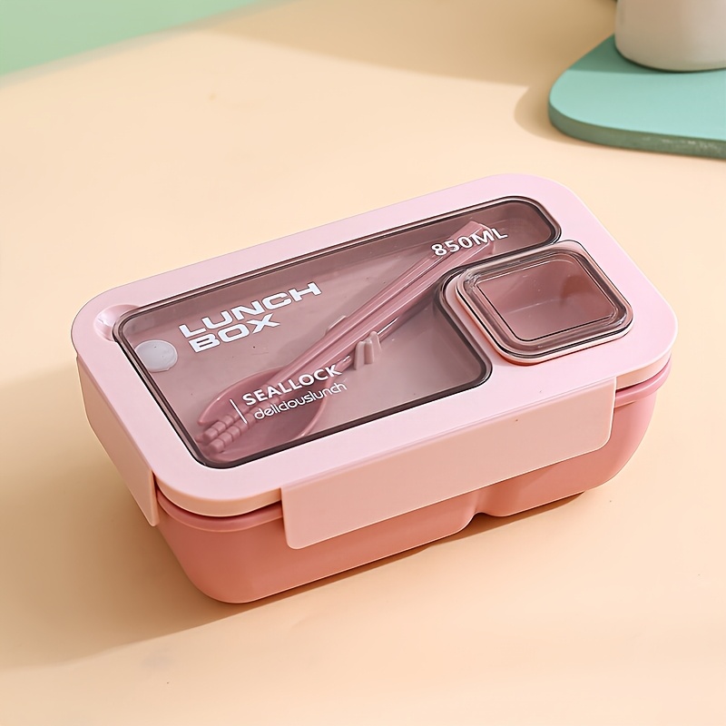1pc Square Lunch Box, Divided Bento Box With Lid Fresh-keeping Box, With Fork And Spoon, 2 Compartments, Adult Lunch Box Sealed Lunch Box, Put Into Microwave Oven Dishwasher