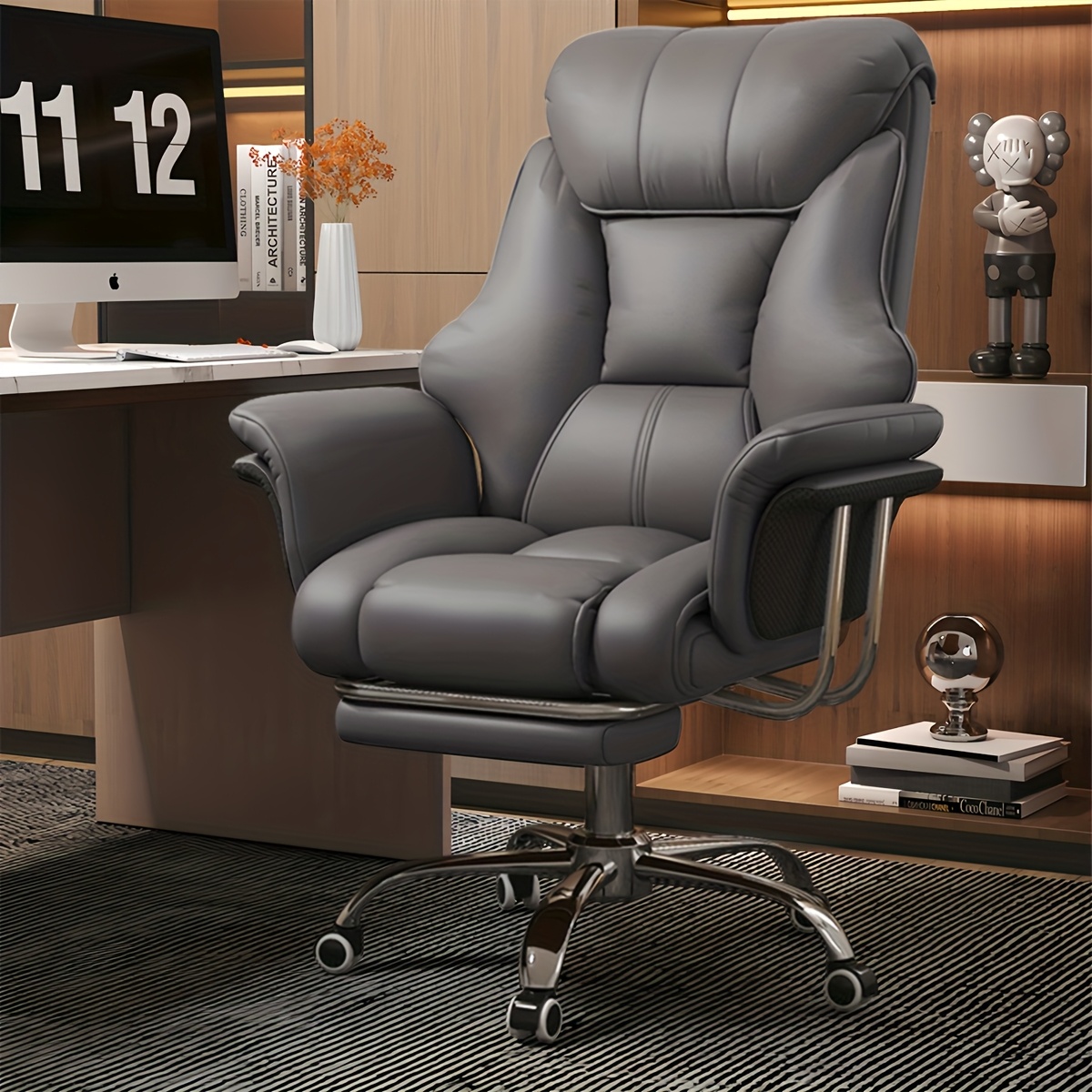 Comfortable Oversized High- Chair With Retractable Footrest, , 5-wheel Strong Support, Height-adjustable Work Computer Chair, Executive Chair