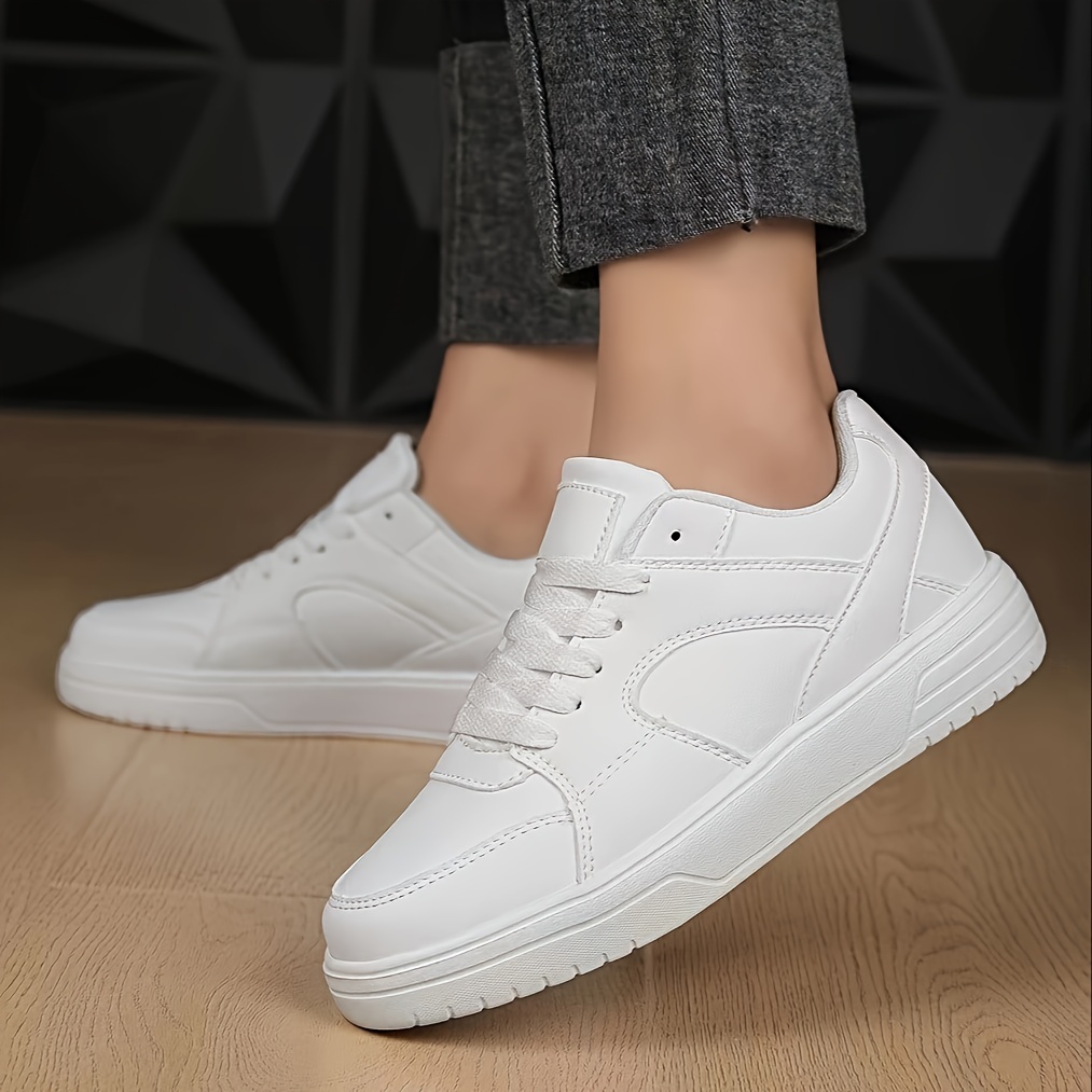 

Men's Trendy Skate Shoes With Pu Leather Uppers, Wear-resistant Non Slip Lace-up Versatile Shoes For Outdoor, Men's Street Style Footwear