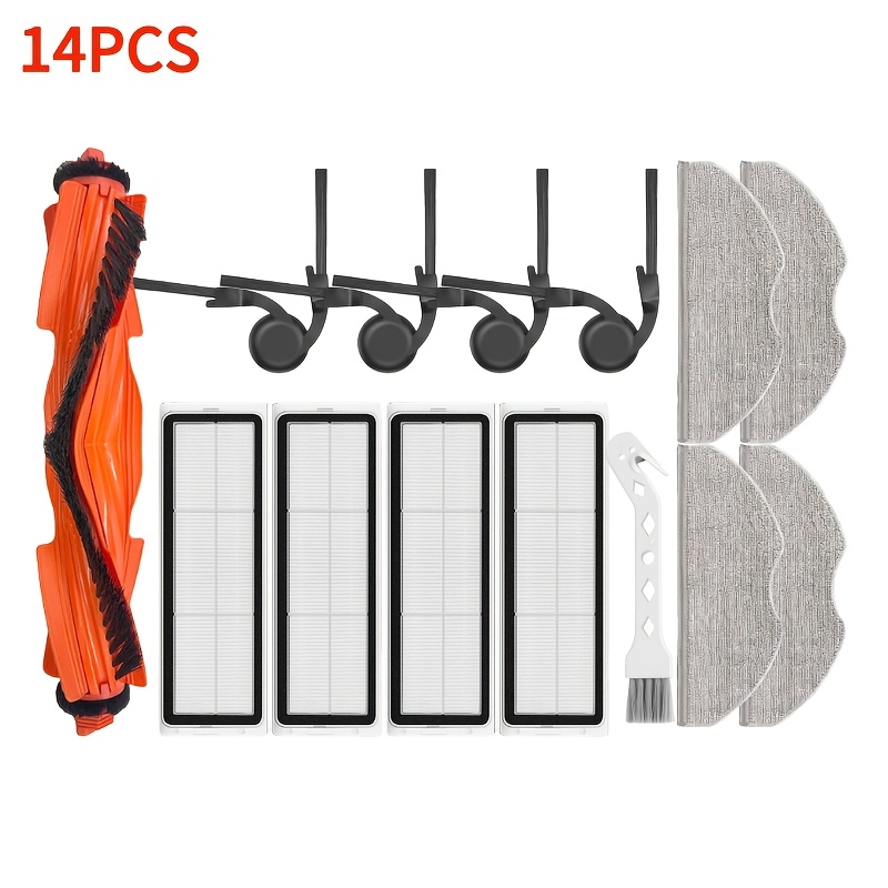 TEMU 14pcs Replacement Parts Kit Compatible With Xiaomi S40/ov81 Sweeping Robot Vacuum Cleaner: Includes 1 Main Brush, 4 Side Brushes, 4 Filters, 4