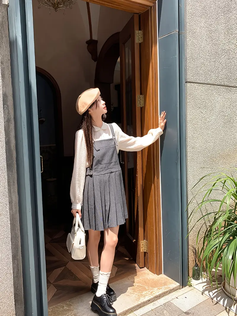 womens pleated pinafore dress Plaid Wool midi Dress, Wool Pinafore Dress, Pleated Wool Dress, Fit and flare Wool dress women, Winter dress women, Handmade dress C4271