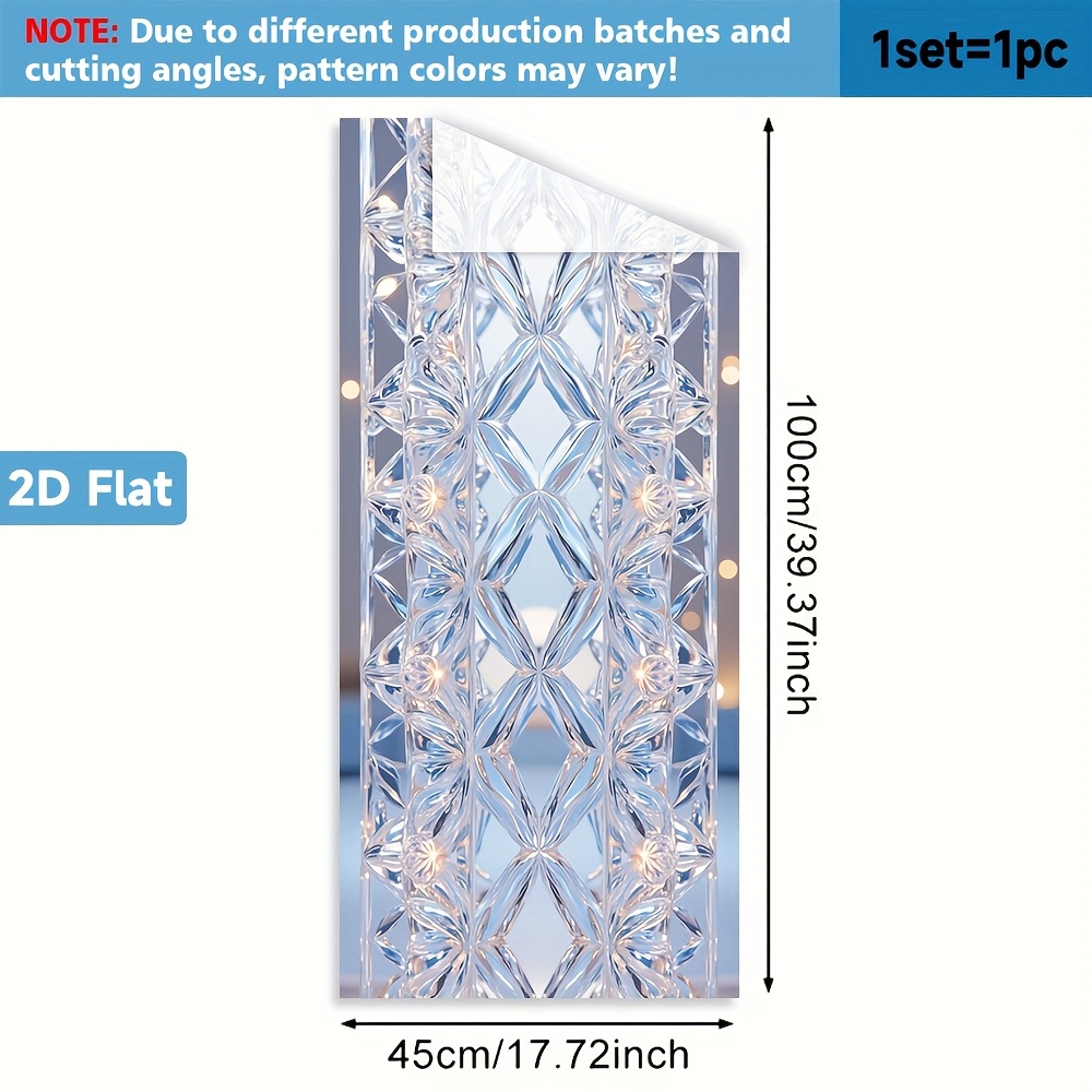 TEMU 2d Flat - 2d Flat - 1pc Of Window Film Featuring A Crystal Pattern Print Design In 2d. This Pvc Film Adheres To Glass Surfaces Without Glue And