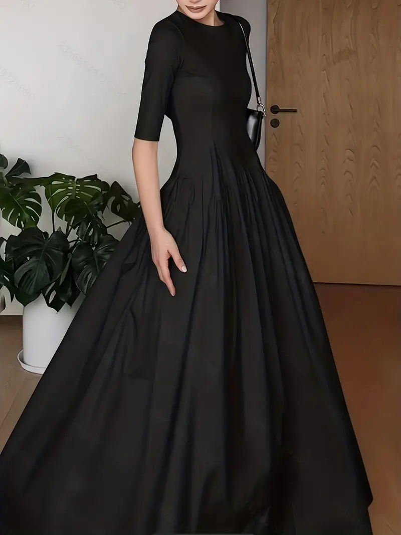 Elegant French Style Maxi Dress with Smock Waist & Ruffle Hem - -Length Party Wedding Guest Gown, Machine Washable Spring Summer Fall Formal Evening D Elegant French Style Maxi Dress with Smock Waist & Ruffle Hem - -Length Party Wedding Guest Gown, Machine Washable Spring Summer Fall Formal Evening D