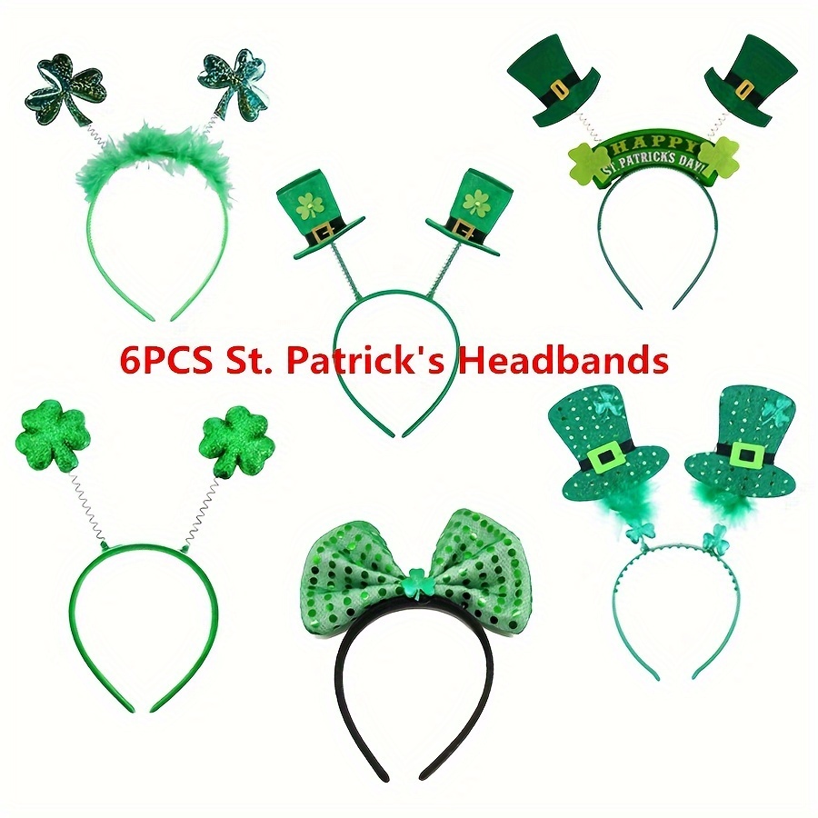 

6pcs 's Day Headbands Set - , Clover, And Shamrock Hairbands - Plastic Party Accessories For 's Day Celebrations - No Electricity Required