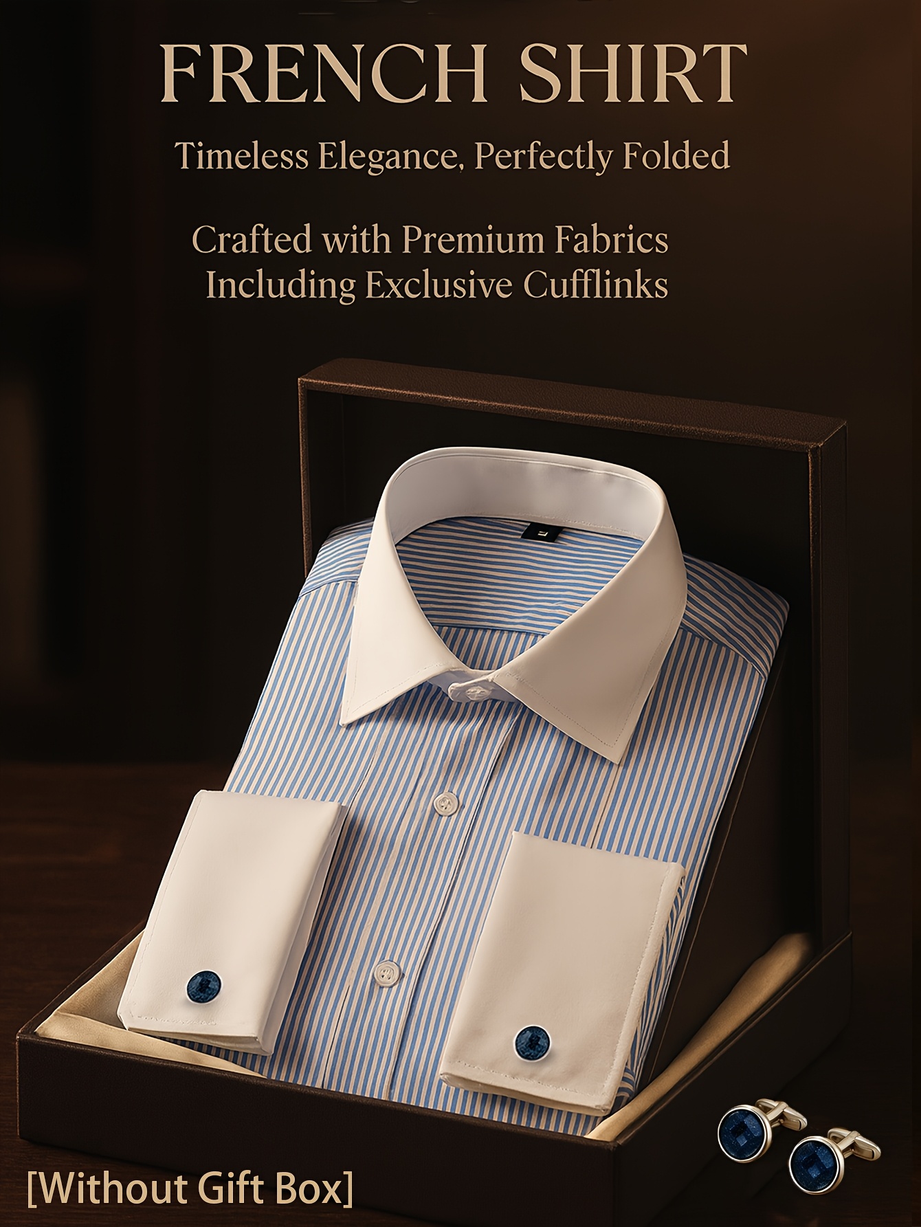 item picture french cuff mens shirt with free cufflinks gift set formal casual office wear for daily commuting business meetings wedding banquet date night elegant vintage style menswear classic gift idea for valentines day new year without gift box