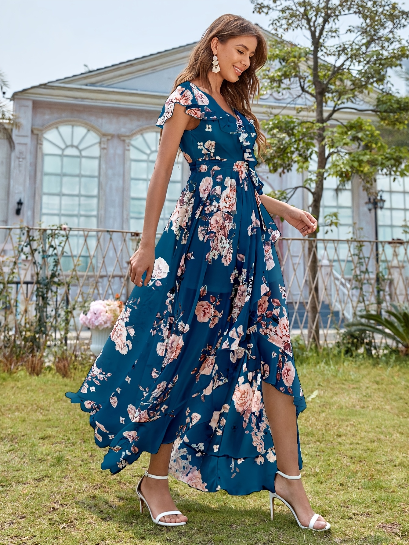 Floral Dress Casual Summer Dresses For Women Blue Floral Maxi Long Flowered  Summer Dresses Women'S Floral