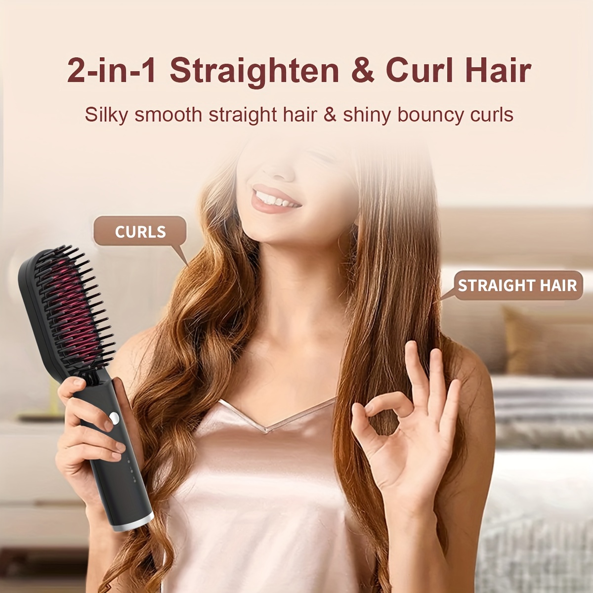 Cordless Hair Straightener Brush Portable Ceramic Hair Brush - Temu