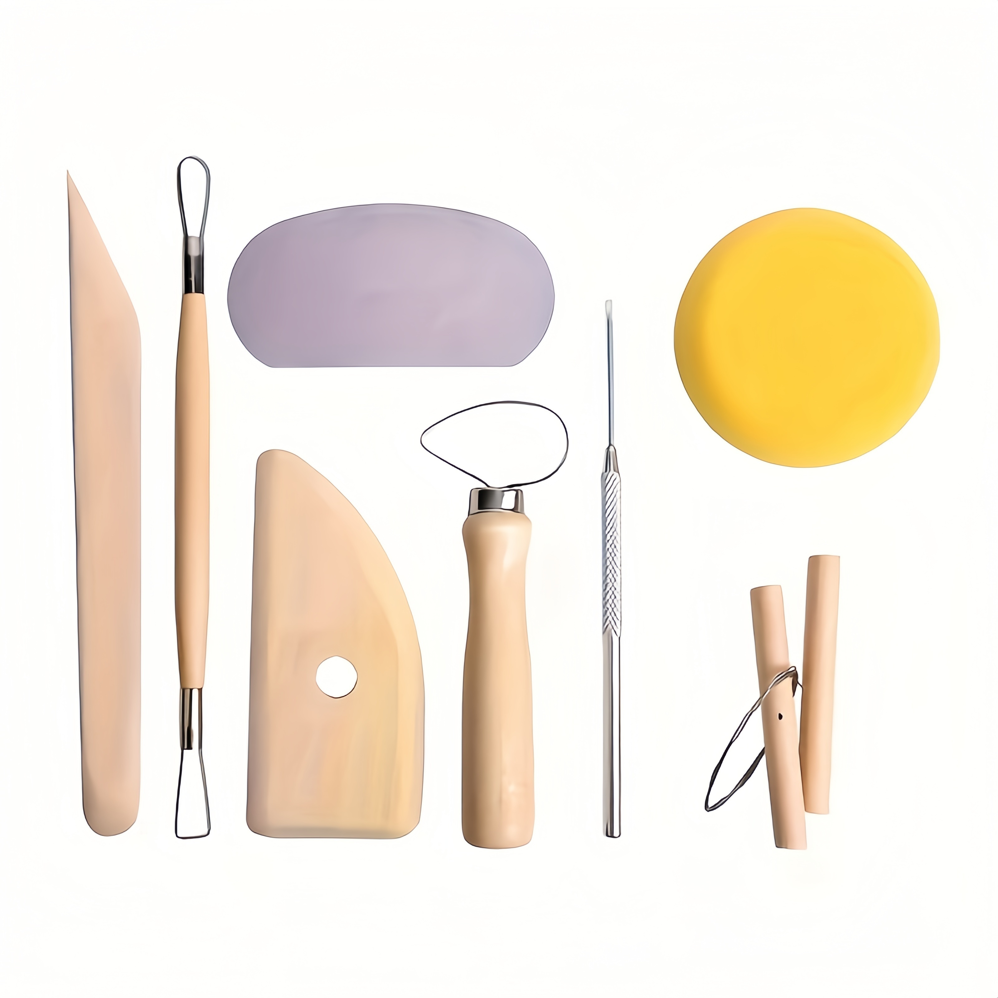 

8-piece Ceramic Pottery Tools Set - Wood Material, Carving Sculpting Modelling Kit For Clay & Wax, Uncharged Crafting Accessories