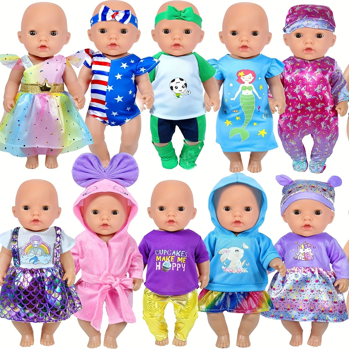 

10 Sets 16-18 Inch Doll Clothes Accessories Doll Dress Rompers Doll Clothing Outfits Fits Bitty-15-inch-baby-doll, American-18-inch Doll (not Included Doll) Easter Gift