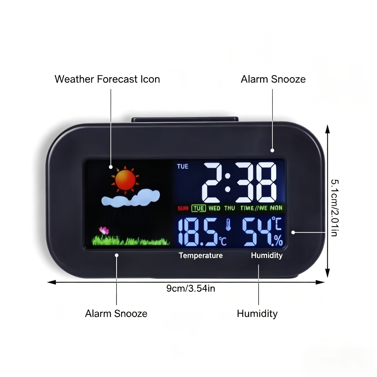 TEMU Weather Clock, A Multifunctional Digital Alarm Clock With Weather Forecast Icons. Features A Color Screen, Indoor Thermometer And Hygrometer,