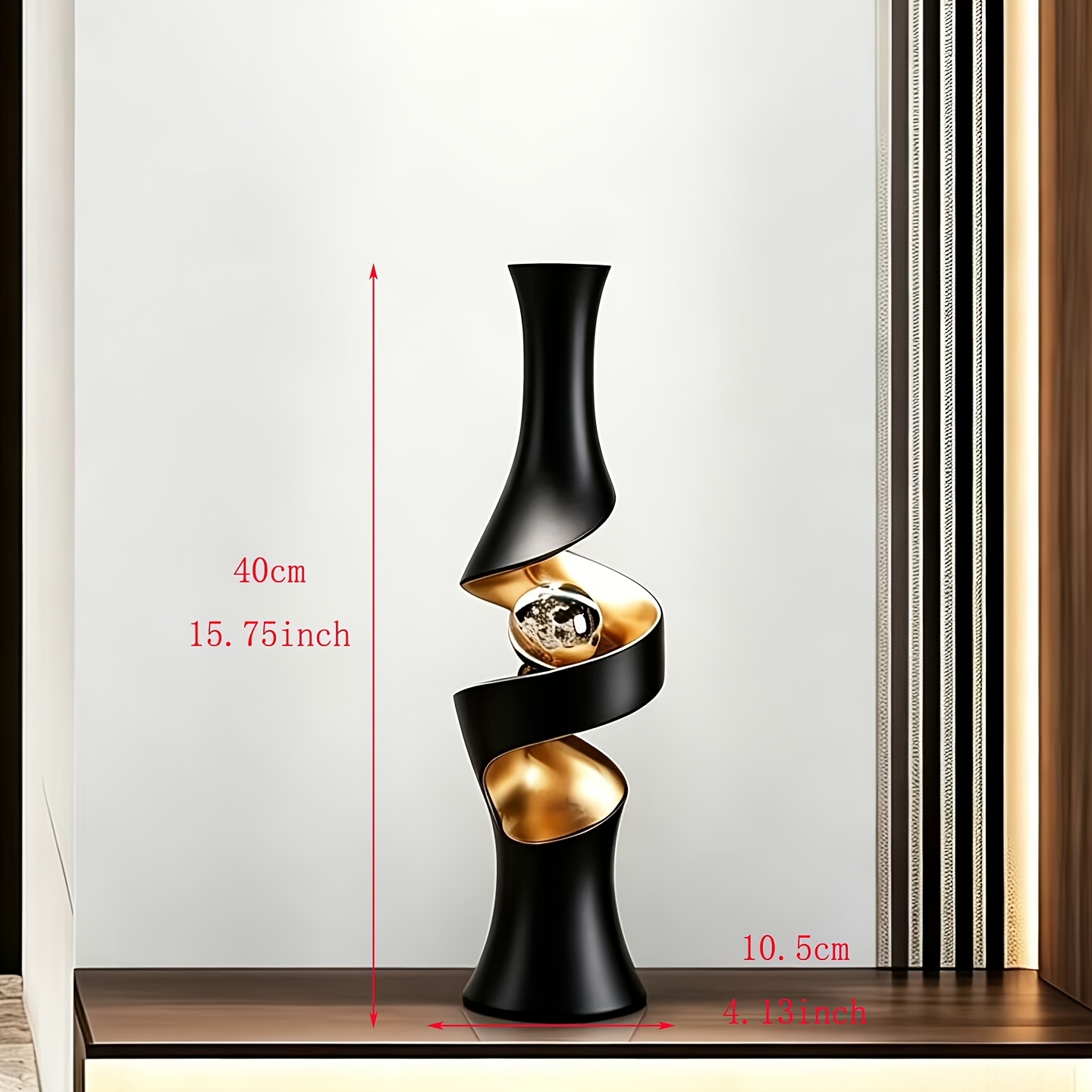 White And Golden Spiral Vase with Crystal Sphere | Symbol of Good Fortune | Artificial Flower solely