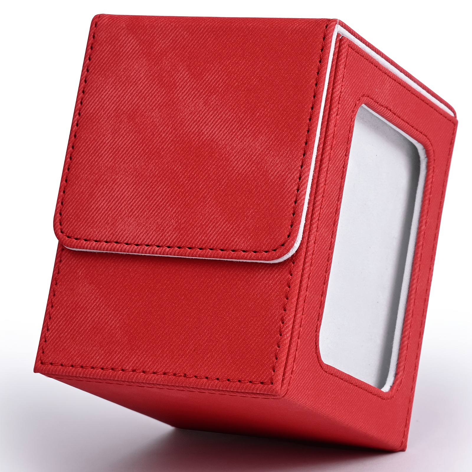 TEMU Card Deck Box With Display Window, Card Storage Case Holds 120+ Single Sleeved Cards, Pu Leather Denim Card Box For Tcg Cards, Sports Cards