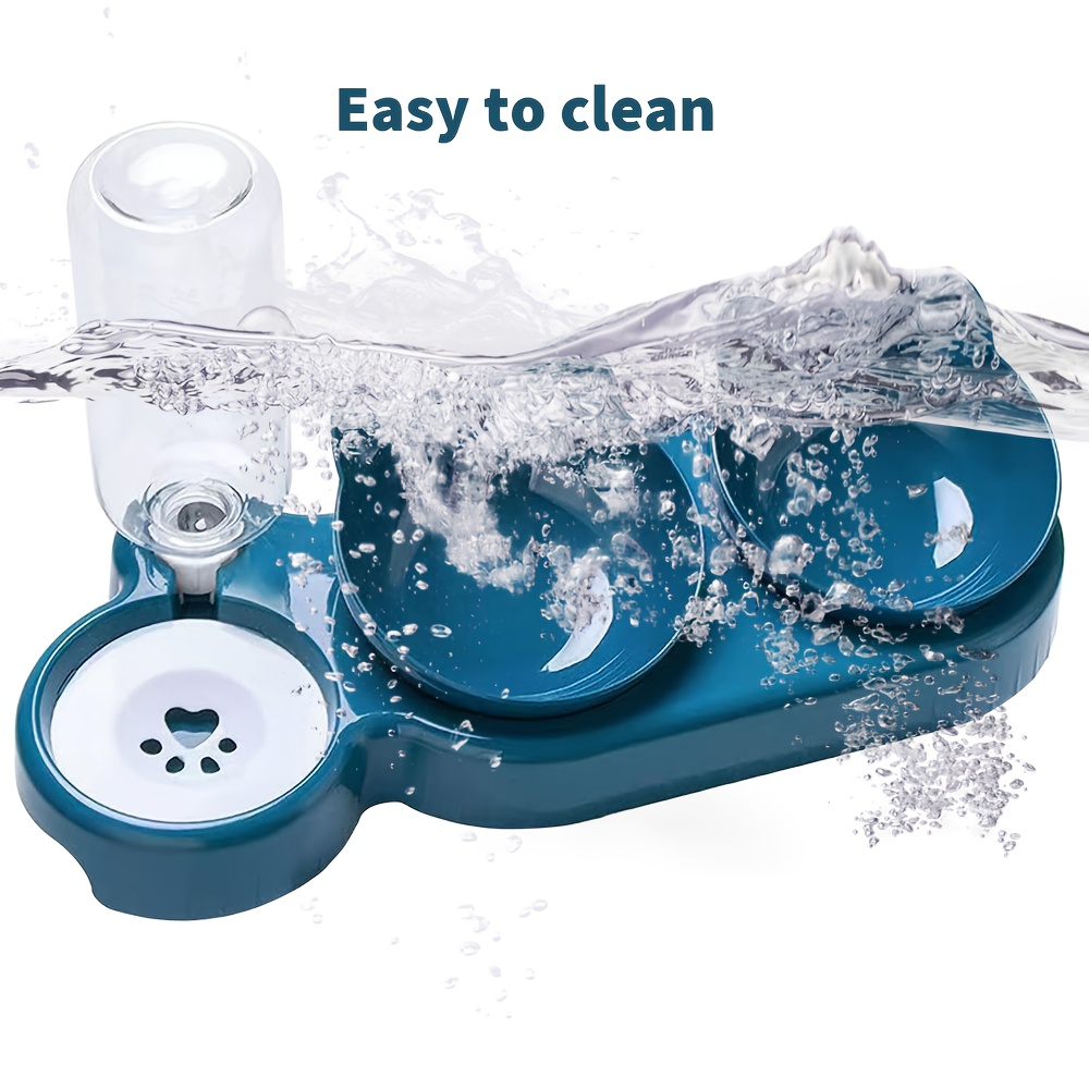 TEMU Cat Bowl, Spoon, Cup Pet Feeder Triple Cat Bowl For Food And Water, Plastic Raised Cat Dish, Automatic Water Bottle 3in 1 Pet Bowl, 2 Food Bowls