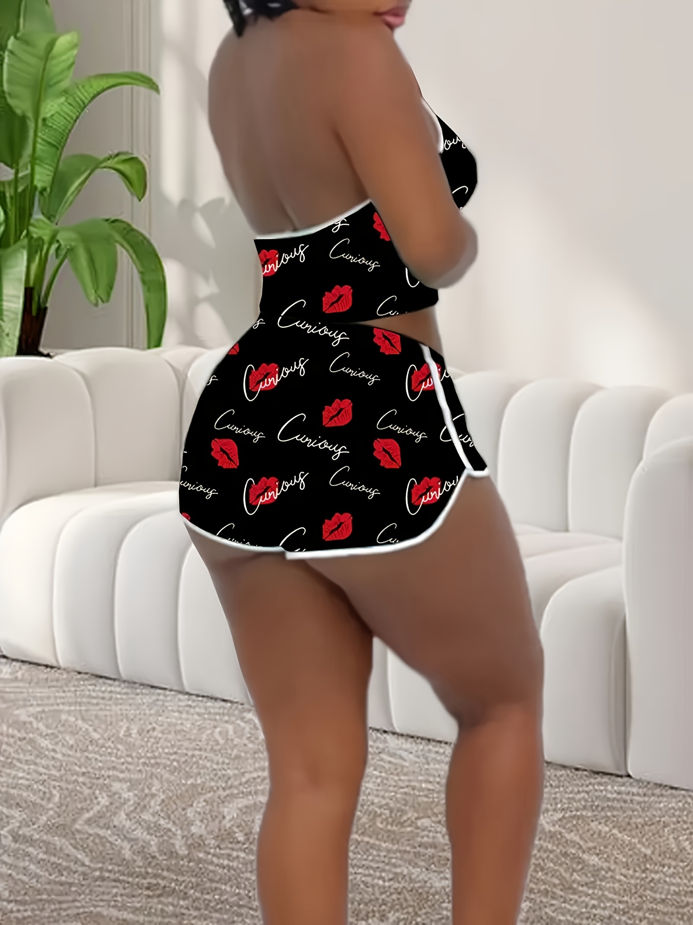 Designer Lip Print Cami Top and Shorts Pajama Set