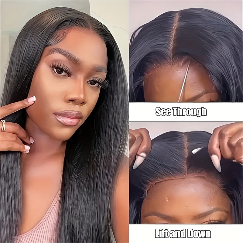 glueless brazilian human hair wig for women 150 density straight 5x5 hd transparent lace front with hairline knots details 8