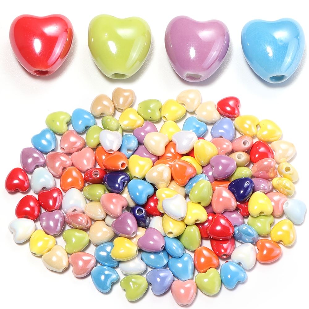 10pcs Multicolor Heart Loose Beads for DIY Jewelry Making
