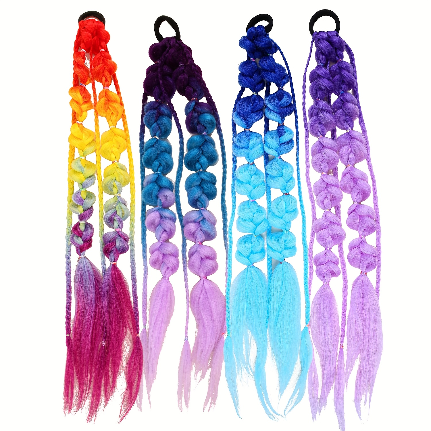 TEMU 4pcs Set Of Stylish 5-strand Twisted Bubble Braid Hair Ties, Elegant And Dreadlock Ponytail Hair Ties For Women, Hip-hop Style Decorative Hair