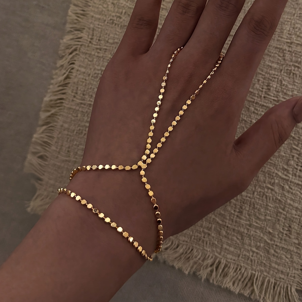 TEMU 1pc Copper Chain Double Layer Chain Ring Wrapped Bracelet, Women's Sexy Fashion Party Banquet Celebration Holiday Gift Individual Y-chain Ring