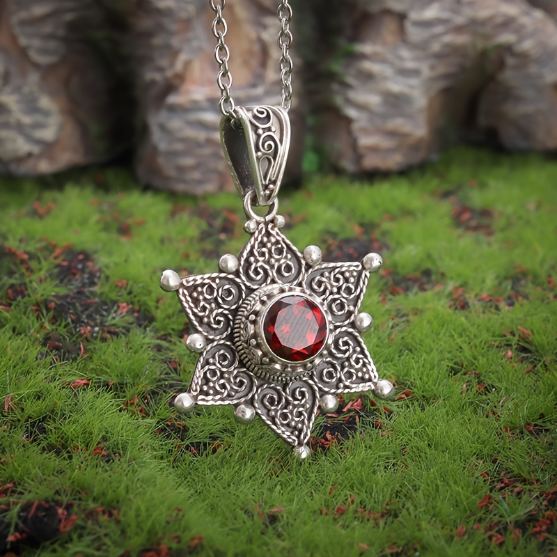 

Fashion Sunflower Pendant Necklace With Red Gemstone - Alloy, Non-magnetic, Perfect Gift For