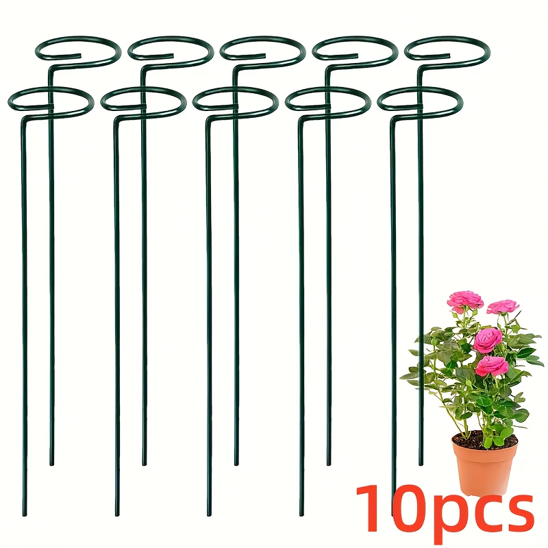 TEMU 10pcs Garden Plant Stakes, 17.7-inch Metal Single Stem Support, Suitable For Tomatoes, Orchids, Peonies, Roses