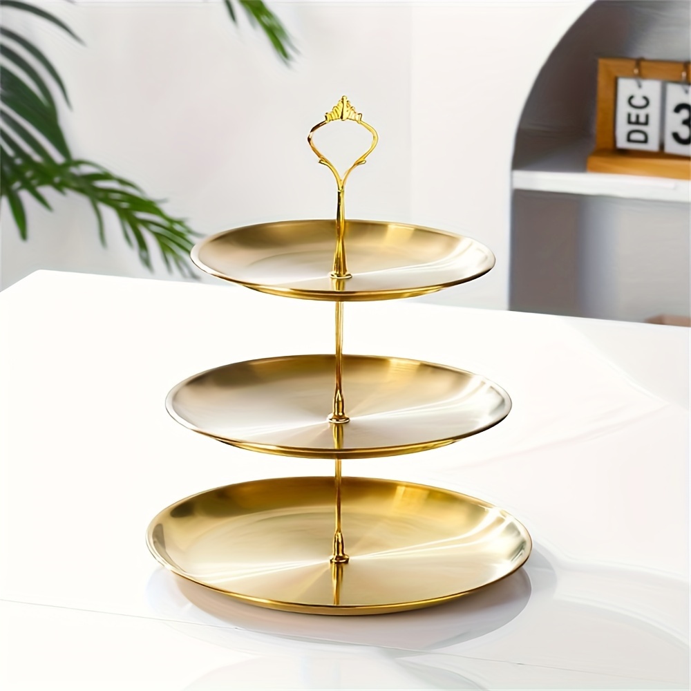 

Elegant Golden Stainless Steel Tiered Dessert Stand - Multi-tier Serving Tray For Weddings, Birthdays, And