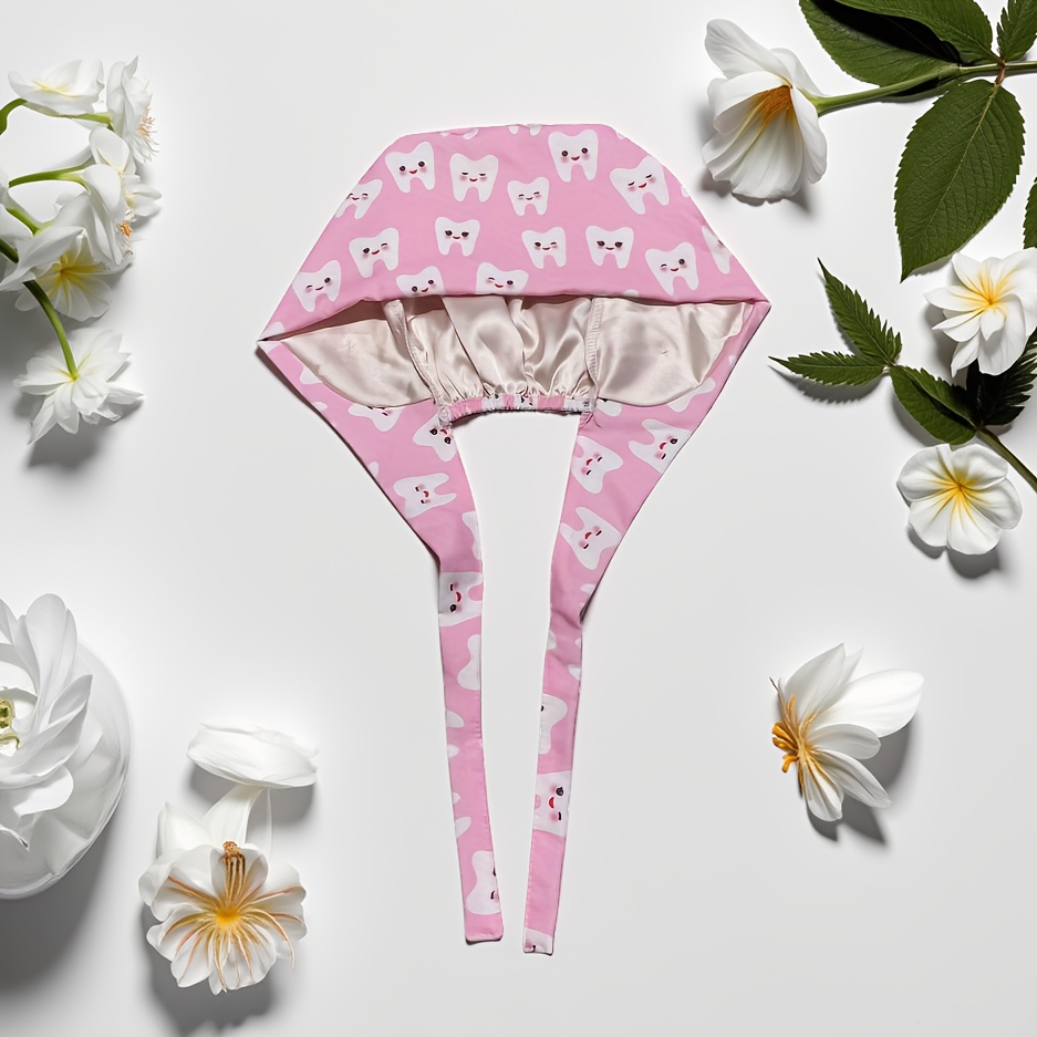 TEMU Adjustable Dental With Snap Closure - Lightweight Polyester Nurse Hat For , & Dental Professionals, Toothbrush & Dental Tools Print, Machine