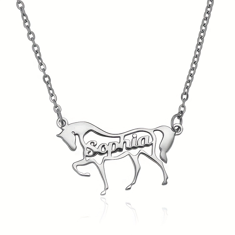 TEMU A Personalized Name Horse Necklace, An Animal Memorial Necklace, 18k Gold-plated, Elegant And Minimalist Style, Horse Jewelry, A Birthday Or
