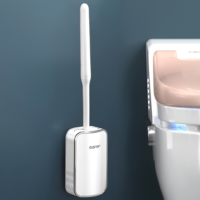 A 1pc Toilet Brush With A Ventilated Holder, Wall-mounted Toilet With An Extended Handle, Bathroom Accessory That Installed Without Drilling