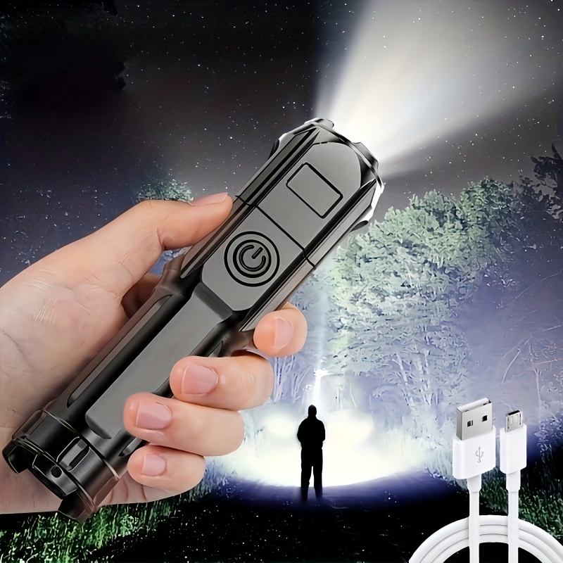 1 buc Lanternă de Mână Super Luminoasă USB Reîncărcabilă, Ideală pentru Camping, Drumeții și Hiking, Clasificare IPX4