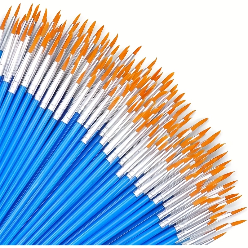 TEMU 100pcs Paint Brush Set - High-quality Flat And Pointed Tips, Suitable For Acrylic Paints, Oil Paints And Watercolor Paints - Supplies Kit For