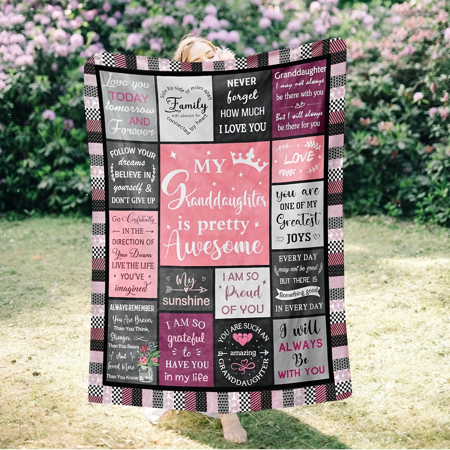 

Cozy Vintage-inspired Flannel Throw Blanket For Granddaughter - Soft, Warm & Versatile For Couch, Bed, Office, And Travel - All-season Digital Print Letter Design