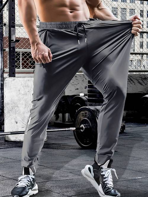 summer spring mens waist drawstring quick dry high stretch solid color sports training outdoor long pants with zipper pockets