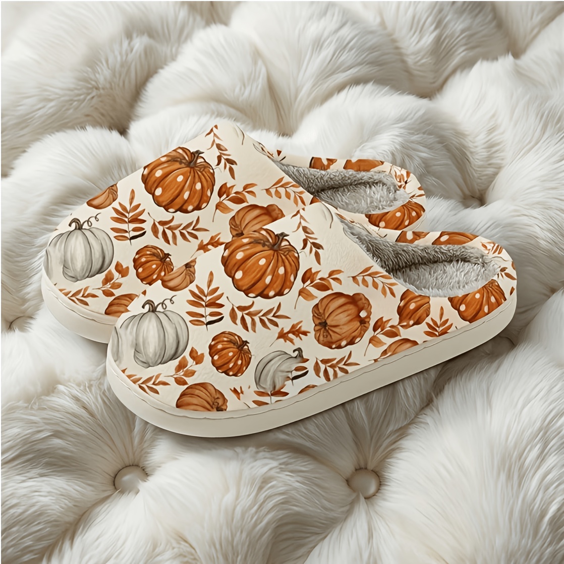 TEMU Pumpkin And Autumn Leaf Themed, Tpr Sole And Cushioned Insole - Comfortable Winter Shoes For Men And Women, Cute Slippers, Indoor Shoes, Design,