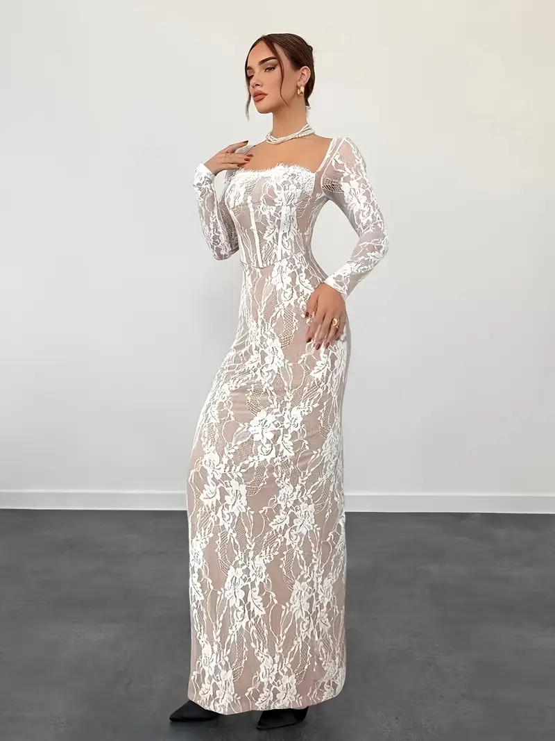 Elegant * Women'S Spring/Summer New Lace Stitching * * Long Sleeve Dress Elegant * Women'S Spring/Summer New Lace Stitching * * Long Sleeve Dress