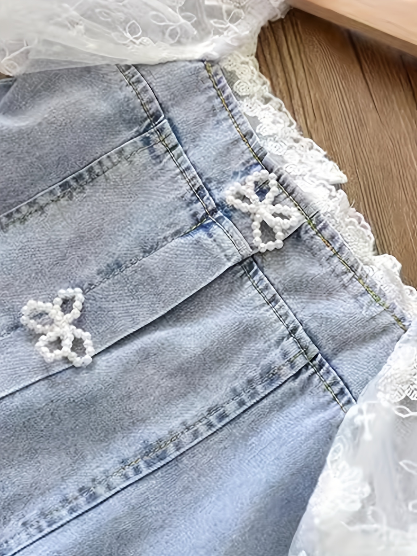 girls stylish a line dress with bubble gauze sleeves and soft denim a trendy new summer outfit for children Product details 2