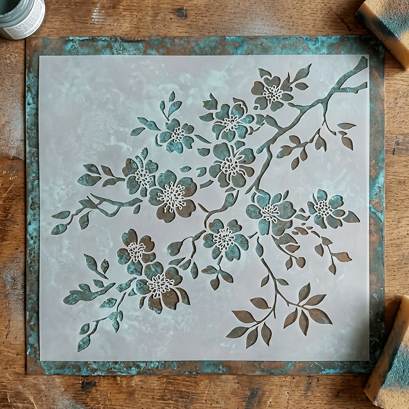TEMU 【商品名】木材キャンバス紙絵画用梅の花ステンシル、再利用可能な大型フラワーステンシル、アートクラフト用、家具壁生地スブック用自然テーマ絵画ステンシル