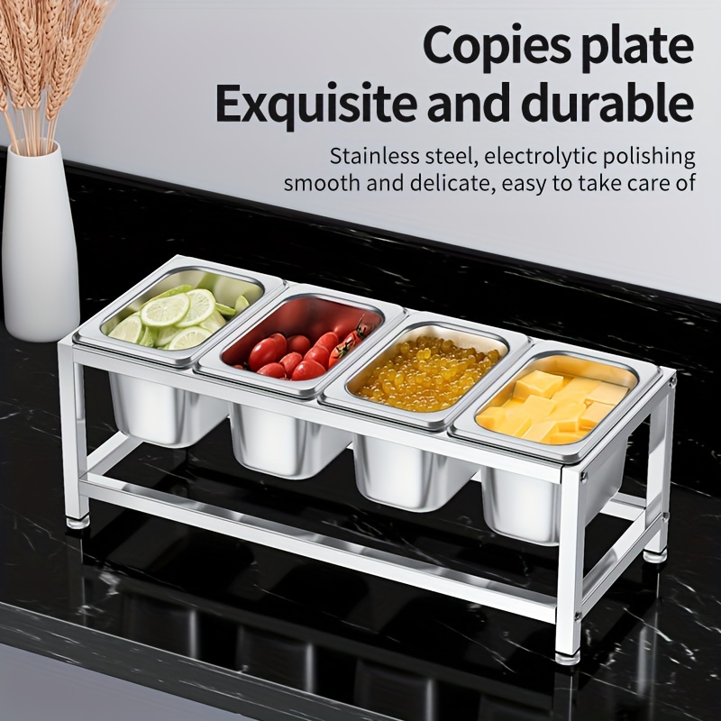 

Stainless Steel 4-compartment Condiment Organizer With - Spices, & Fruit Powder Storage In Kitchens And Restaurants