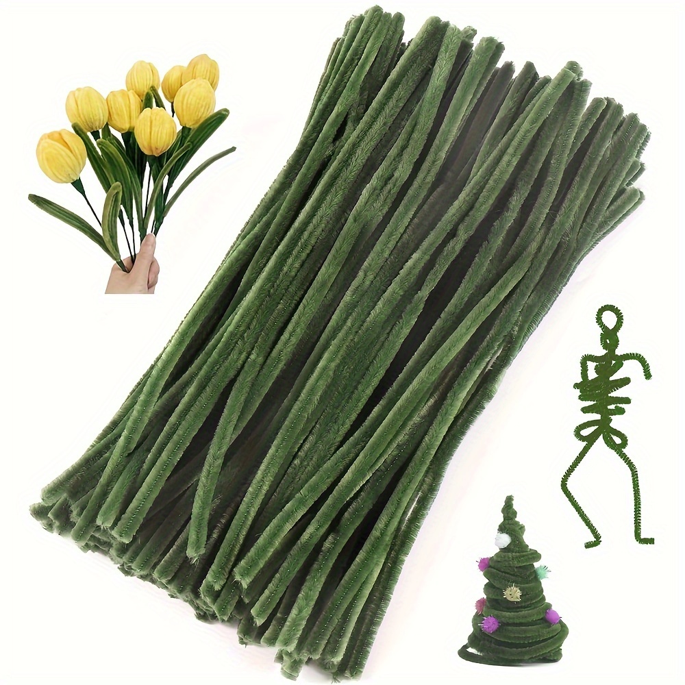 

100 Pcs Craft Chenille Stems, Flexible Green Pipe Cleaners, Soft Iron Wire & Fibers, Bendable Twistable Diy Arts & Crafts Supplies