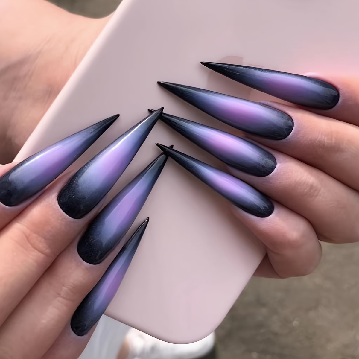 

24pcs Long Stiletto Gradient Fake Nails - Mixed Color System, Super Long Drop Shape, Glossy Finish, Fashion Press-on Nails For Women And Girls